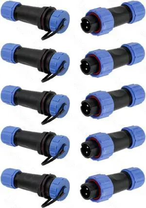 Uonecn SP13 IP68 Waterproof 2 Pin LED High Power Connectors 2 Pin Power Plug Connector Circular Kit Male Plug Female Socket 5 Sets