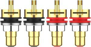 Viborg 4X RCA Plug Socket, RC101G, Gold-plated Pure Copper RCA Chassis Female Connector RCA Plug Jacks Panel Mount Amplifier Terminals (Soldering)