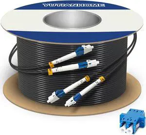 YUTIANHOME 330ft/100m LC to LC Armored Outdoor Fiber Optic Cable, Single Mode Duplex Fiber Patch Cable, 9/125um LC Fiber Jumper, (OS1/OS2 Compatible), Low Friction LSZH, Black