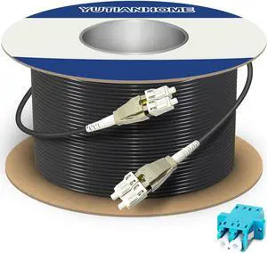 YUTIANHOME 100 Meters Uniboot OM3 Fiber LC to LC Outdoor Armored Fiber Optic Cable, 40GB/10GB Multimode Fiber Patch Cable Duplex 50/125, LC-LC Fiber Multi Mode, Low Friction LSZH Black, OD-3.0mm