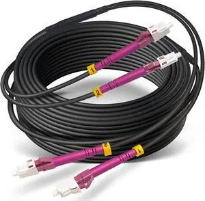 YUTIANHOME 15 Meters OD-5mm Industrial TPU OM4 Fiber LC to LC Outdoor Armored Fiber Patch Cable, Duplex Multimode Fiber Optic Cable, 40G/100G, 50/125 OM4 LC-LC Direct Bury 50 feet, Black