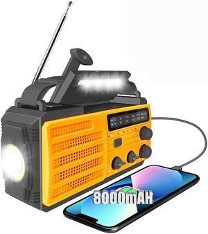 Emergency Radio, Crank Radio Flashlight Cell Phone Charger, Portable AM/FM NOAA Weather Radio, 8000mAh Solar & Battery Operated Radio for Power Outage Emergency Supplies Kit for Outdoor Home (Orange)