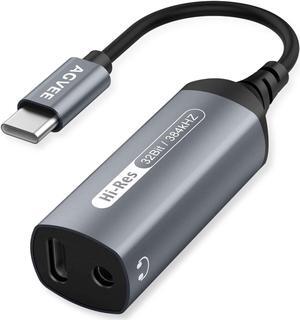 AGVEE USB-C to 3.5mm Headphone Adapter, Type-C Aux Jack Earbuds Splitter, USBC Audio TRRS Mic Earphones Dongle, PD 30W Charging Converter for Samsung S21 S20, Note 20 10, Pixel 2 3 4 XL, Gray