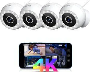 8MP,Waterproof Outdoor Camera, White, 4 Pack