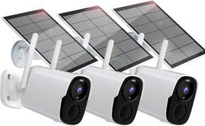 3PC Solar Security Cameras Wireless Outdoor, 2K Battery Powered Camera for Home, WiFi Security Cameras with Color Night Vision, IP66, 2-Way Audio, 120degFOV, AI Motion Detection, Works/Alexa, Cloud/SD