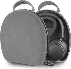Geekria Shield Headphones Case Compatible with Soundcore Space Q45, Life Q20+, Life Q35, Life Q30, Life Q20i Case, Replacement Hard Shell Travel Carrying Bag with Cable Storage (Microfiber Grey)
