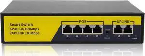 KuWFi 6-Port Ethernet Network Switch 2 Port Uplink 802.3AT/AF 72W Cat5 Unmanaged Metal Smart Desktop Network Power Over Ethernet Injector Splitter