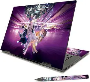 MightySkins Carbon Fiber Skin Compatible with HP Envy x360 15" (2021) - Kitty Cat Rave | Protective, Durable Textured Carbon Fiber Finish | Easy to Apply | Made in The USA