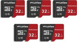 LaView 32GB Micro SD Card 5 Pack, Micro SDXC UHS-I Memory Card - 95MB/s,633X,U3,C10, Full HD Video V30, A1, FAT32, High Speed Flash TF Card P500 for Computer with Adapter/Phone/Tablet/PC
