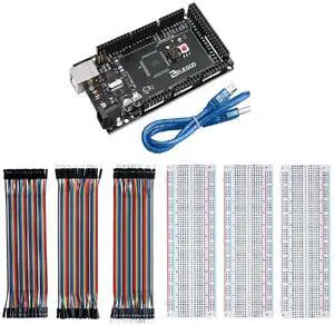 ELEGOO MEGA R3 Board ATmega 2560 + USB Cable & ELEGOO 120pcs Multicolored Dupont Wire & ELEGOO 3pcs Breadboard 830 Point Solderless Prototype PCB Board Kit