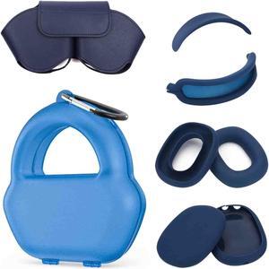 SUOFEIK 9 in 1 Hard Case for AirPods Max - Tips & Smart Case Cover for AirPods Max Durable Travel Case with Full Protection for Apple Pro Max Headphones (Blue)