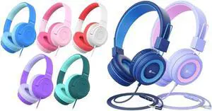 iClever HS27 & HS22 Kids Headphones Wired Bundles-Comfortable Fit, Safe 85dBA Volume Limited,Girls Boys Headphones for Foldable 3.5mm Wired Kids Headphones for iPad Computer