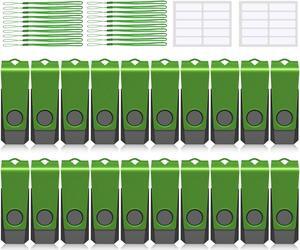 USB Memory Stick AGECASH 8GB USB Storage Flash Drive Pack of 20 USB 2.0 Thumb Drive Swivel Metal Pendrive Zip Drive USB Key, Bulk Flash Drives 20 Multipack Jump Drive 8GB with Labels & Lanyards, Green