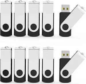 Aiibe 32GB USB Flash Drives Thumb Drive 10 Pack Bulk 32 GB Flash Drive USB 2.0 Memory Sticks Swivel Jump Zip Drives (32GB, 10 Pack, Black)