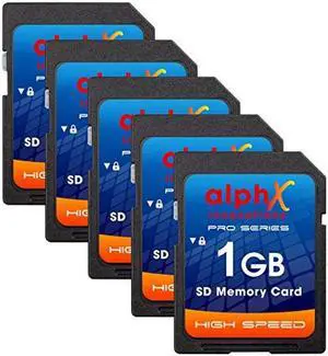 AlphX 1gb SD Secure Digital Memory Cards, Pack of 5 - Compatible with all Digital Cameras