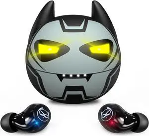 AMAFACE Wireless Earbuds for Small Ears, Touch Control Headset Stereo Sound in-Ear Wireless Headphones, Bluetooth 5.3 Noise Reduction Earphones with Cartoon Blinking Eyes Iron People Charging Case