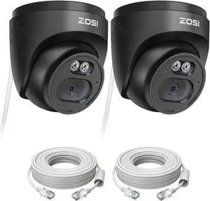ZOSI C220 2Pack 4MP 2.5K QHD Add-On PoE IP Camera Outdoor, 1440p Surveillance Outdoor Camera to Home Security System, Only Work with ZOSI PoE NVR, 100ft Night Vision, AI Human Detection, One-Way Audio