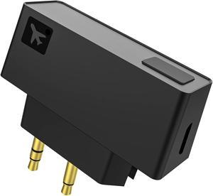 Airplane Bluetooth Adapter for Wireless Headphones and Any 3.5mm Aux Jack on Airplane, Bluetooth 5.0 Transmitter Receiver Fits for TV, iPad, Speaker, Gym, Foldable Single/Double Gold Plug (Micro USB)
