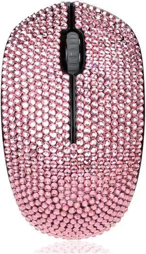 Luxury Bling Wireless Mouse for Girls, Pink Rhinestone Coverd Computer Mouse with USB Receiver, Sparkly Cute Mice for Laptop, PC, Notebook, MacBook Gifts - Pink
