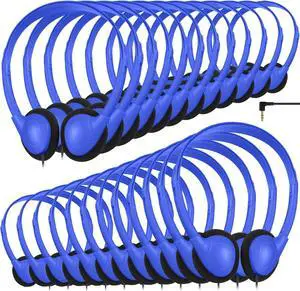 Chumia 50 Pcs Classroom Headphones Bulk Over The Head Headphones Over Ear Headsets Online Learning Earphones with 3.5 mm Plug for School Classroom Students Kids Teens Adults(Dark Blue)