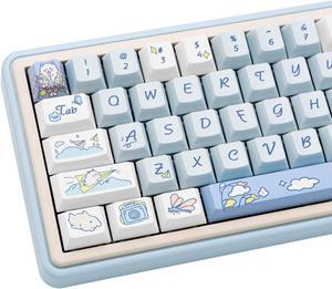 COOMICKEY 95 Keys PBT Dye Sublimation Keycaps Cherry Profile Keycaps Blue White Keycaps Cute Puppy Keycaps Set Fit for 61/64/87 Cherry Mx Switches ANSI Layout Mechanical Keyboard