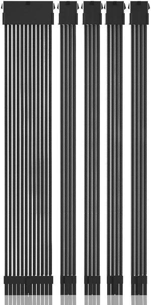Generic PSU Cable Extension Kit 30CM Length with Cable Combs 1x24Pin/2x8Pin(4+4) EPS/2x8Pin(6P+2P) PCI-E/PC Sleeved Cable for ATX Power Supply (Black) (Black)