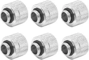 Dracaena 6 Pack G1/4" Thread to 14mm Outer Diameter, Hard Tubing Compression Fitting with high Body Design for Computer Water Cooling System, Silver