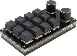 Programmable Macro Keyboard, 2 Knobs Blue Switch Black 12 Keys Mini Keypad with RGB for Office Games Music Media