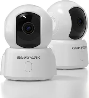 GOLSPARK Home Security Camera 2K, Pet Security Camera, 2.4GHz WiFi 360 PTZ Camera with Night Vision Motion Tracking Detection Two-Way Audio Sleep Mode SD Card Cloud Storage, White 2 Pack