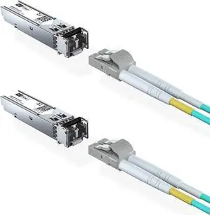 2 Pack of SFP Transceiver Multimode Gigabit Mini-GBIC Module Bundle with 1meter OM3 LC to LC Fiber Patch Cable, 1000Base-SX Compatible for Netgear AGM731F and More