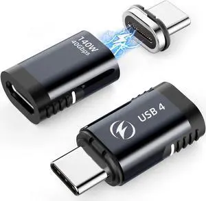 HanCenDa 140W Magnetic USB C Adapter 2Pack, 180 Degree USB C Magnetic Adapter 40Gbps Magnetic Adapter Support 8K@60Hz Video Display for Thunderboard 4/3 MacBook Pro/Air and More Type C Devices