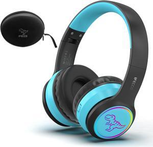IFECCO Wireless Kids Boys Headphones with Microphone,Cute Light Up Dinosaur Children Boys Bluetooth Headphones with Case for School Travel Gifts