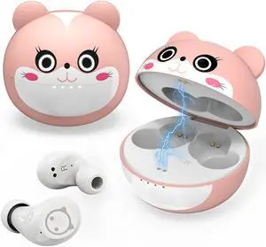 Womens Wireless Earbuds for Small Ears Earphones HiFi Stereo Headphones IPX6 Waterproof Touch Control Headset with Cartoon Charging Case and Mic