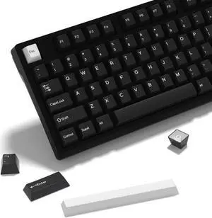KBDiy WOB PBT Double Shot Custom Keycap Set,176 Keys Black and White Gaming Key Caps Cherry Profile Keycaps for 61/64/68/84/87/100/104/108 Mechanical Keyboard