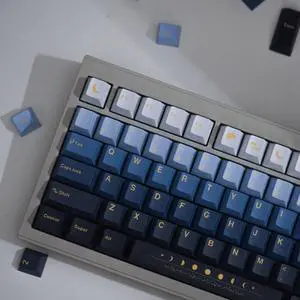 mintcaps PBT Keycaps 130 Keys Moon Cherry Profile Keycap Set Custom DYE-Sub Cute Keycaps for 60% 65% 70% 75% Cherry Gateron MX Switches Mechanical Keyboard