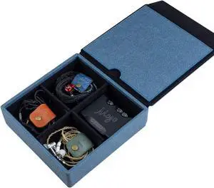 MITER CASE Carrying Case for 4 IEM Earphone , Handmade Italy PU Leather Hard Box for Earphones + Digital Audio Player DAP AMP DAC Storage Carry Cover Box (4 Earphone Case-Indigo Blue)