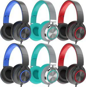 MIXCU 6 Pack Headphones Wired Bulk for School Kids Teens, Over-Ear Headsets for Classroom Chromebook Computer with Microphone 3.5mm Jack, Foldable, No-Tangle Cord, Comfortable