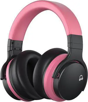 MOVSSOU E7 Active Noise Cancelling Headphones Bluetooth Headphones Wireless Headphones Over Ear with Microphone Deep Bass, Comfortable Protein Earpads, 30 Hours Playtime for Travel/Work, Baby Pink