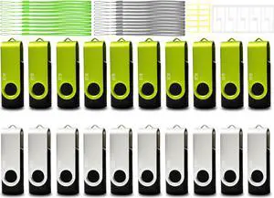 4GB USB Flash Drive Bulk Thumb Drive 20 Pack, Nicepicten Bulk USB 2.0 Flash Drive Pack Memoria USB Memory Stick Jump Drive Swivel Pen Drive with Lanyard & Label, 4GB Zip Drive 20PCS (Green, Sliver)