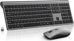 SHUNJINRUN Keyboard and Mouse Wireless, Silent Slim Mouse and Keyboard with USB Mini Receiver, Quiet Click, 2400 DPI, Ergonomic Full-Size Computer Keyboard Combo for Laptop PC Windows Mac -Space Gray