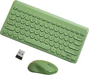 Keyboard and Mouse Combo,2.4G Wireless 79 Cute Round Keys Small Keyboards Silent and 1600 DPI Optical Mice Set (Green)