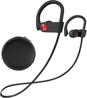 Stiive Bluetooth Headphones, 5.3 Wireless Sports Earbuds IPX7 Waterproof with Mic, Stereo Sweatproof in-Ear Earphones, Noise Cancelling Headsets for Gym Running Workout, 16 Hours Playtime - BlackRed
