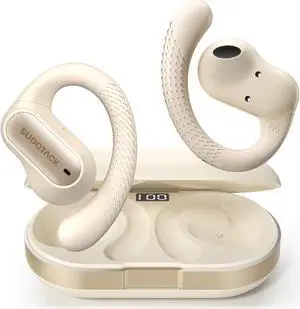 SUDOTACK Ultrafit Wireless Open Ear Headphones, Up to 30 Hours Playtime Air Conduction Sport Earbuds, IPX5 Bluetooth 5.3 Wireless Earphones for Workouts and Running (Beige)
