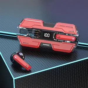 GM20 True Wireless Earbuds Bluetooth 5.3 Headset 48H Playback Waterproof Stereo Earphones with Charging Box LED Display Deep Bass Headset (Red)