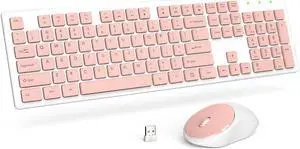 Wireless Keyboard and Mouse, Trueque Silent 2.4GHz Cordless Full Size USB Mouse Combo, Long Battery Life, Lag-Free for Computer, Laptop, PC, Windows, Mac, Chrome OS (Pink)