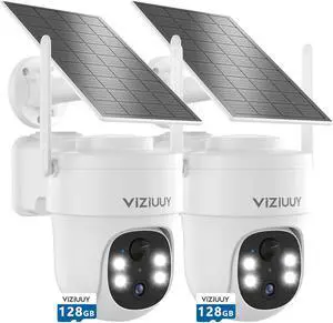 VIZIUUY 2Pack Solar Security Cameras Wireless Outdoor,2K Security Cameras Wireless Outdoor with 128GB SD Card