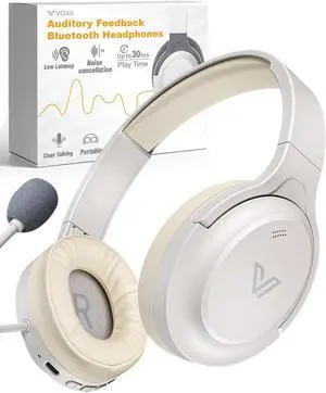 VOXii Auditory Feedback Wireless Headphones - Brain Training Bluetooth Headphones, Enhanced Speech, Language, Memory and Attention, for You and Your Children, Help with Autism ADHD (Creamy White)