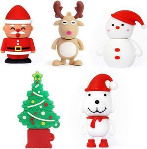 Christmas USB Flash Drive 5 Pack 16GB, Leizhan Cute Thumb Drive Memory Stick Santa Claus, Christmas Tree, Elk,Snowman, Dog Photo Stick New Year Gift U Disk