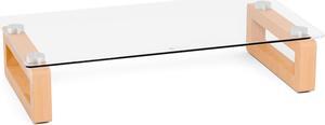 YEOUX Multi-Purpose Desktop Stand, Clear Floating Computer Monitor Riser with Natural Wood Base, Desk Organization Shelf for Printer, Laptop, Audio Device, Flat Screen