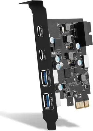 YEELIYA 6-Ports USB PCIe Card PCI Express to Type C(2),USB Type-A(2) Expansion Card with Internal 19 Pin Connector/Type E(A-Key) Front Panel Adapter for Desktop PC Support Window and Linux Mac OS